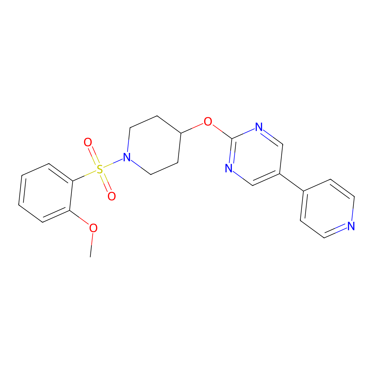 2-{[1-(2-Methoxybenzenesulfonyl)piperidin-4-yl]oxy}-5-(pyridin-4-yl)pyrimidine molecular structure, CAS 2549032-78-0