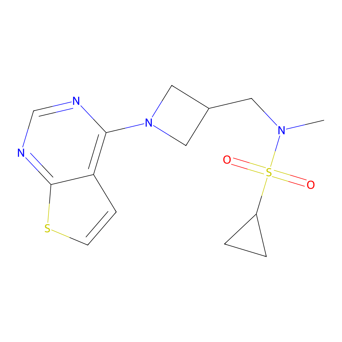 N-methyl-N-[(1-{thieno[2,3-d]pyrimidin-4-yl}azetidin-3-yl)methyl]cyclopropanesulfonamide molecular structure, CAS 2549032-79-1