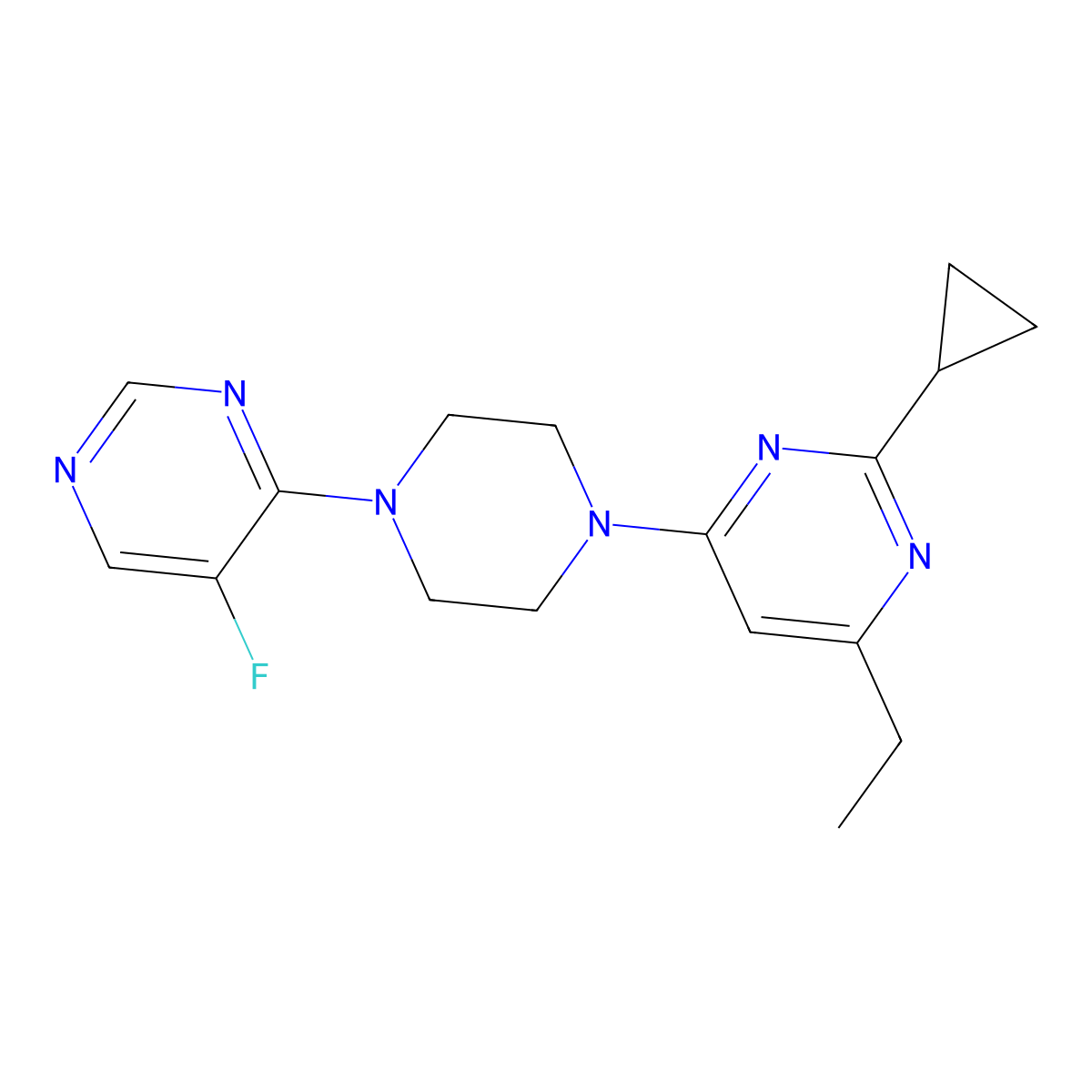 2-Cyclopropyl-4-ethyl-6-[4-(5-fluoropyrimidin-4-yl)piperazin-1-yl]pyrimidine molecular structure, CAS 2549032-80-4