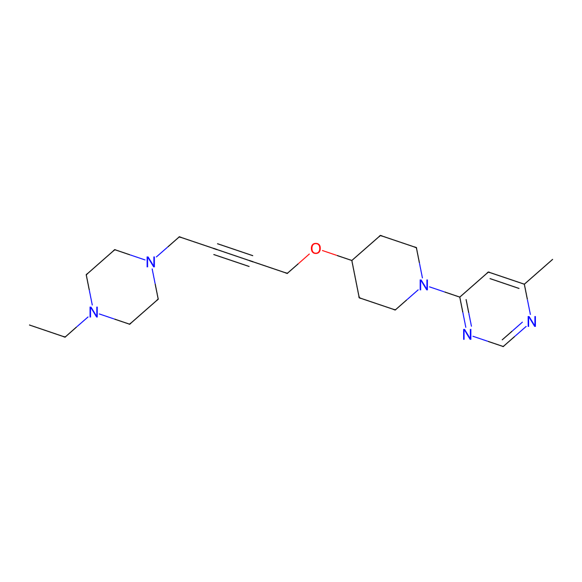 4-(4-{[4-(4-Ethylpiperazin-1-yl)but-2-yn-1-yl]oxy}piperidin-1-yl)-6-methylpyrimidine molecular structure, CAS 2549032-82-6