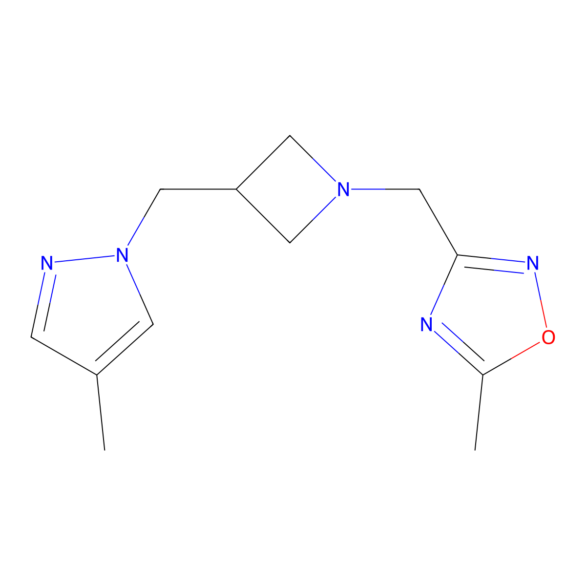 5-methyl-3-({3-[(4-methyl-1H-pyrazol-1-yl)methyl]azetidin-1-yl}methyl)-1,2,4-oxadiazole molecular structure, CAS 2549032-91-7
