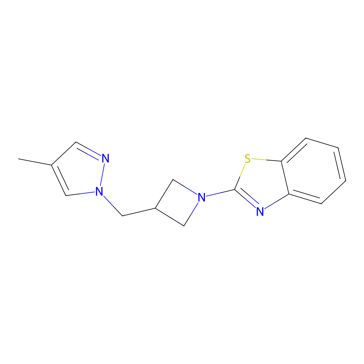 2-{3-[(4-methyl-1H-pyrazol-1-yl)methyl]azetidin-1-yl}-1,3-benzothiazole molecular structure, CAS 2549032-99-5