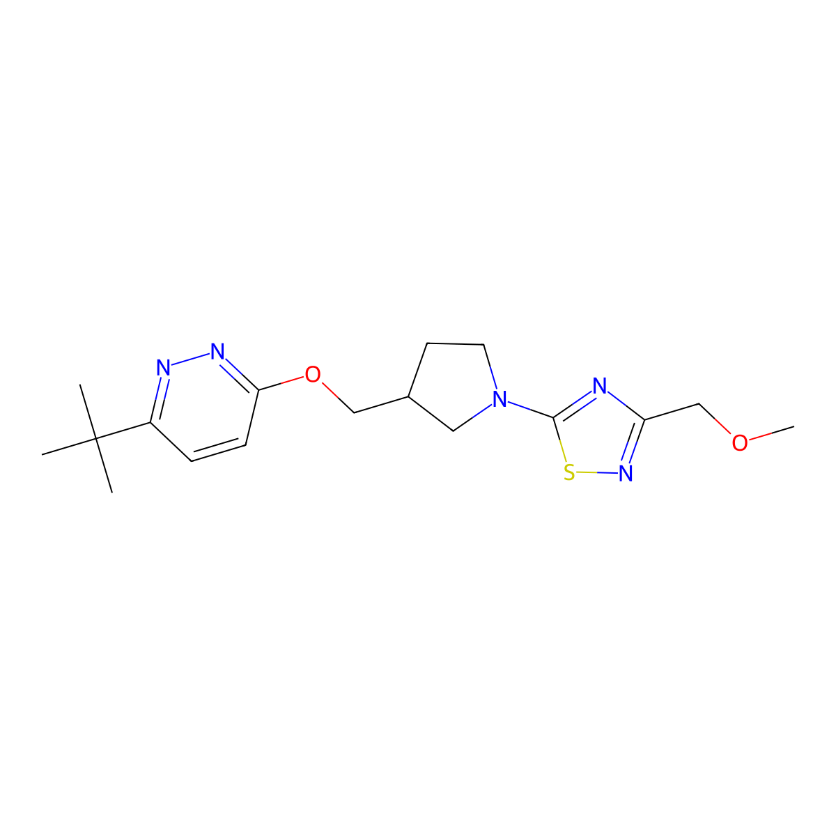 3-Tert-butyl-6-({1-[3-(methoxymethyl)-1,2,4-thiadiazol-5-yl]pyrrolidin-3-yl}methoxy)pyridazine molecular structure, CAS 2549033-01-2