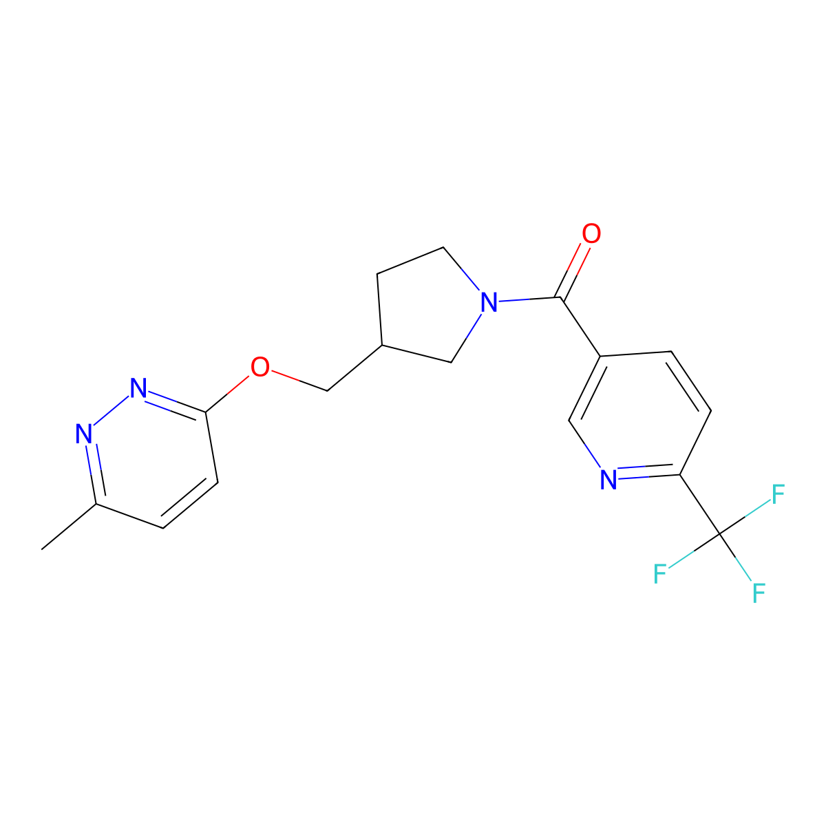 3-Methyl-6-({1-[6-(trifluoromethyl)pyridine-3-carbonyl]pyrrolidin-3-yl}methoxy)pyridazine molecular structure, CAS 2549033-09-0