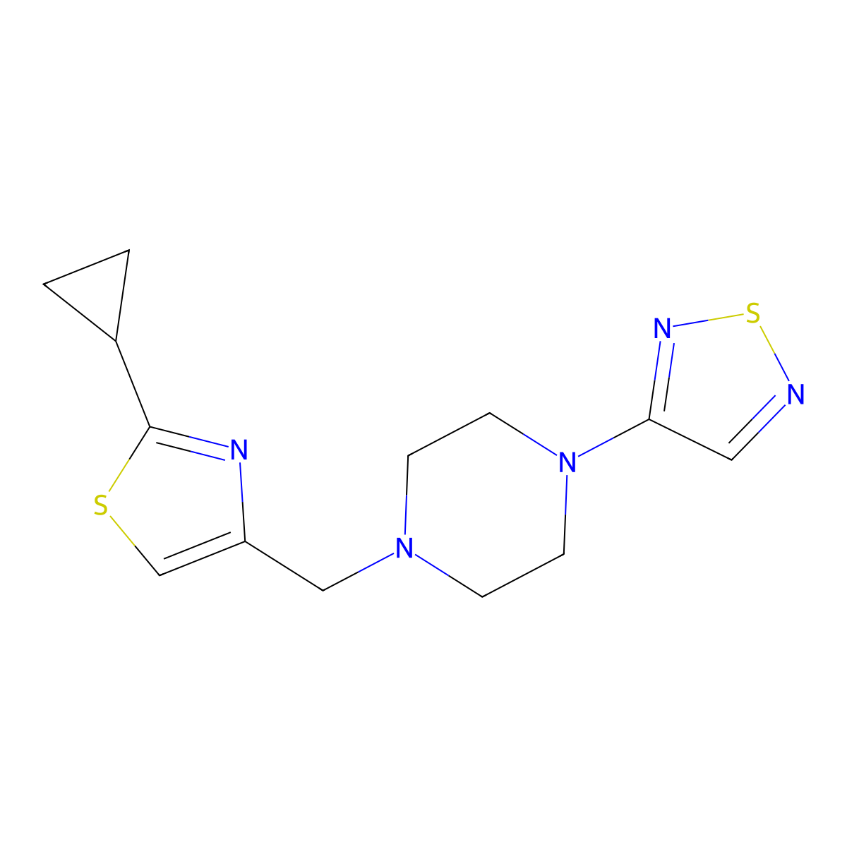 1-[(2-Cyclopropyl-1,3-thiazol-4-yl)methyl]-4-(1,2,5-thiadiazol-3-yl)piperazine molecular structure, CAS 2549033-10-3