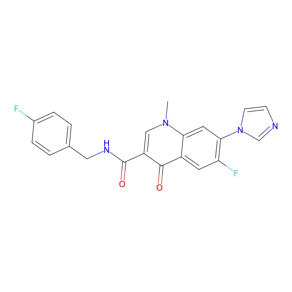6-fluoro-N-[(4-fluorophenyl)methyl]-7-(1H-imidazol-1-yl)-1-methyl-4-oxo-1,4-dihydroquinoline-3-carboxamide molecular structure, CAS 2549033-13-6