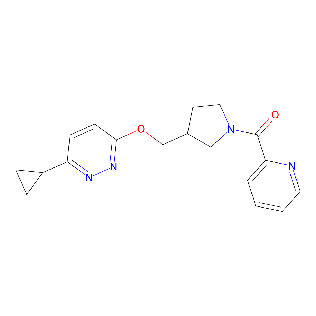 3-Cyclopropyl-6-{[1-(pyridine-2-carbonyl)pyrrolidin-3-yl]methoxy}pyridazine molecular structure, CAS 2549033-14-7