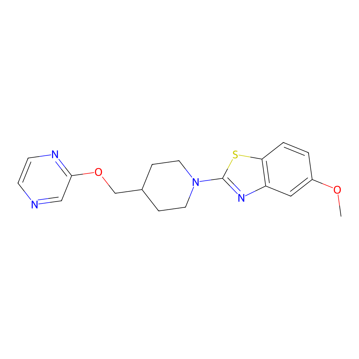 5-Methoxy-2-{4-[(pyrazin-2-yloxy)methyl]piperidin-1-yl}-1,3-benzothiazole molecular structure, CAS 2549033-20-5