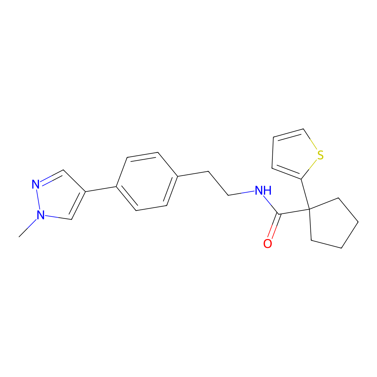 N-{2-[4-(1-methyl-1H-pyrazol-4-yl)phenyl]ethyl}-1-(thiophen-2-yl)cyclopentane-1-carboxamide molecular structure, CAS 2549033-21-6