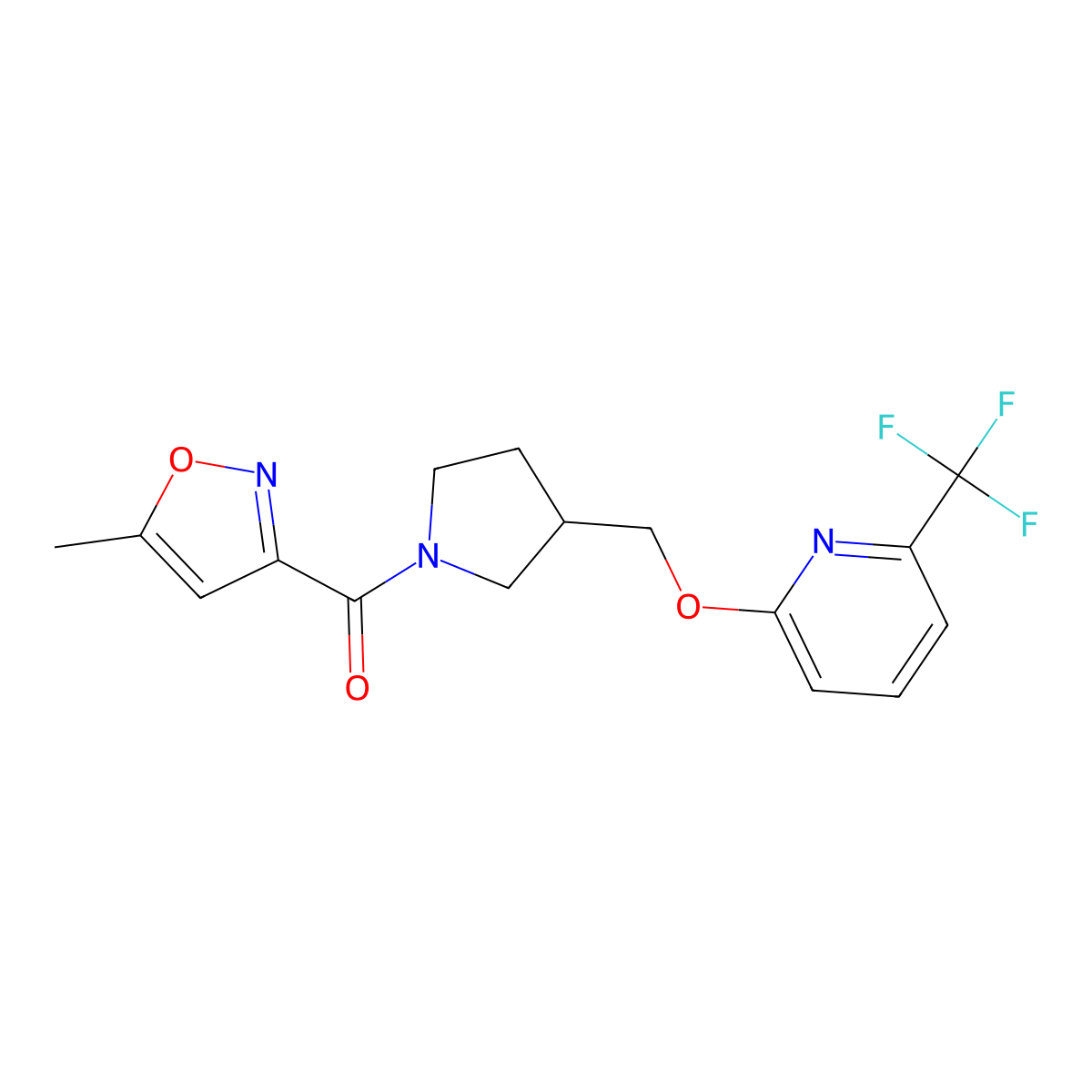 2-{[1-(5-Methyl-1,2-oxazole-3-carbonyl)pyrrolidin-3-yl]methoxy}-6-(trifluoromethyl)pyridine molecular structure, CAS 2549033-29-4
