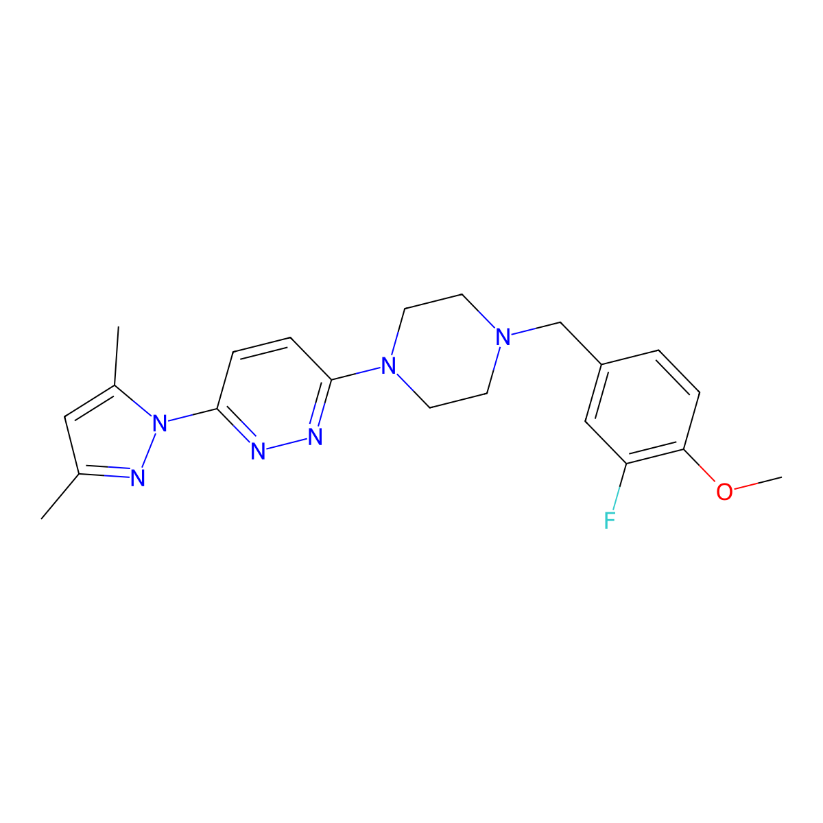 3-(3,5-dimethyl-1H-pyrazol-1-yl)-6-{4-[(3-fluoro-4-methoxyphenyl)methyl]piperazin-1-yl}pyridazine molecular structure, CAS 2549033-31-8