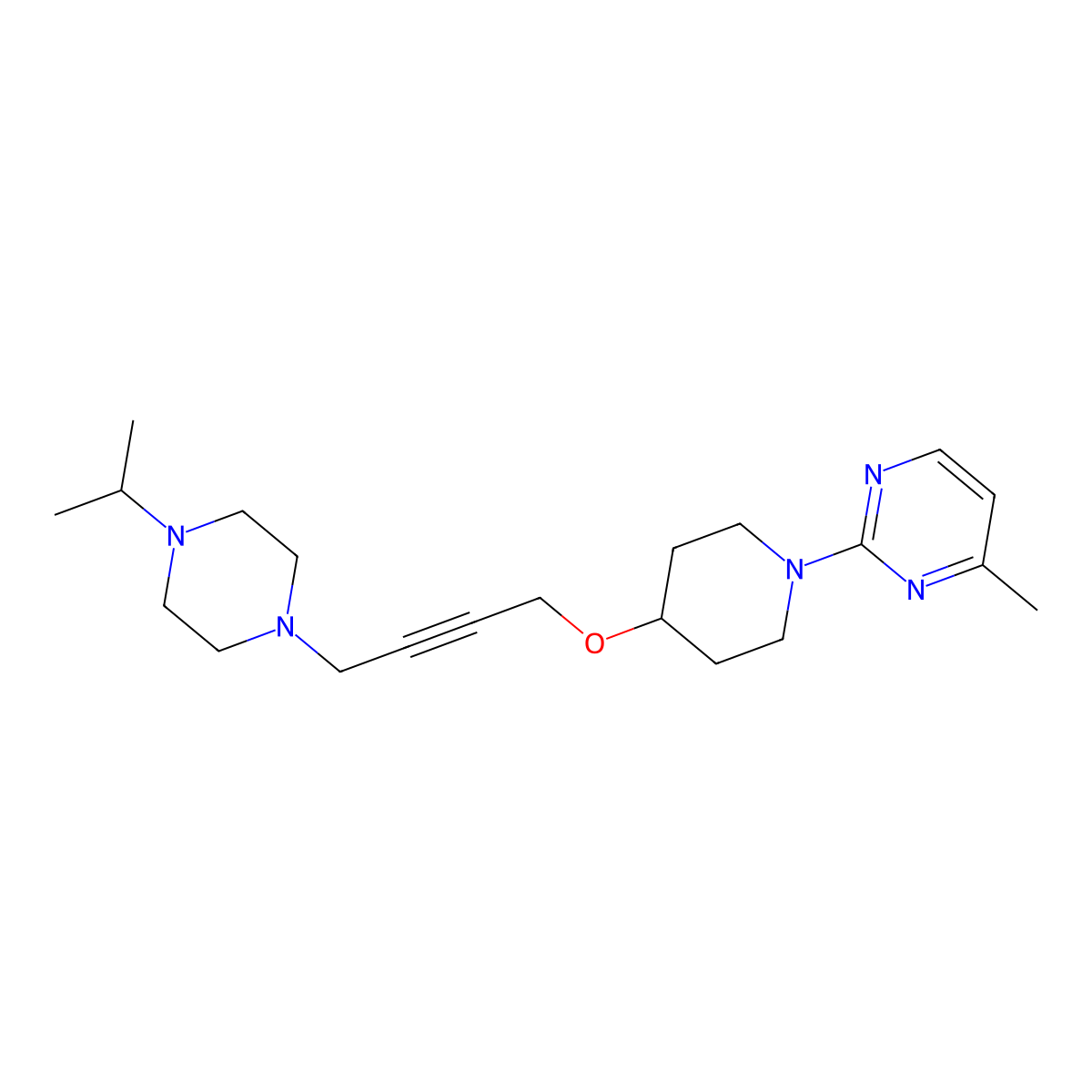 4-Methyl-2-[4-({4-[4-(propan-2-yl)piperazin-1-yl]but-2-yn-1-yl}oxy)piperidin-1-yl]pyrimidine molecular structure, CAS 2549033-32-9