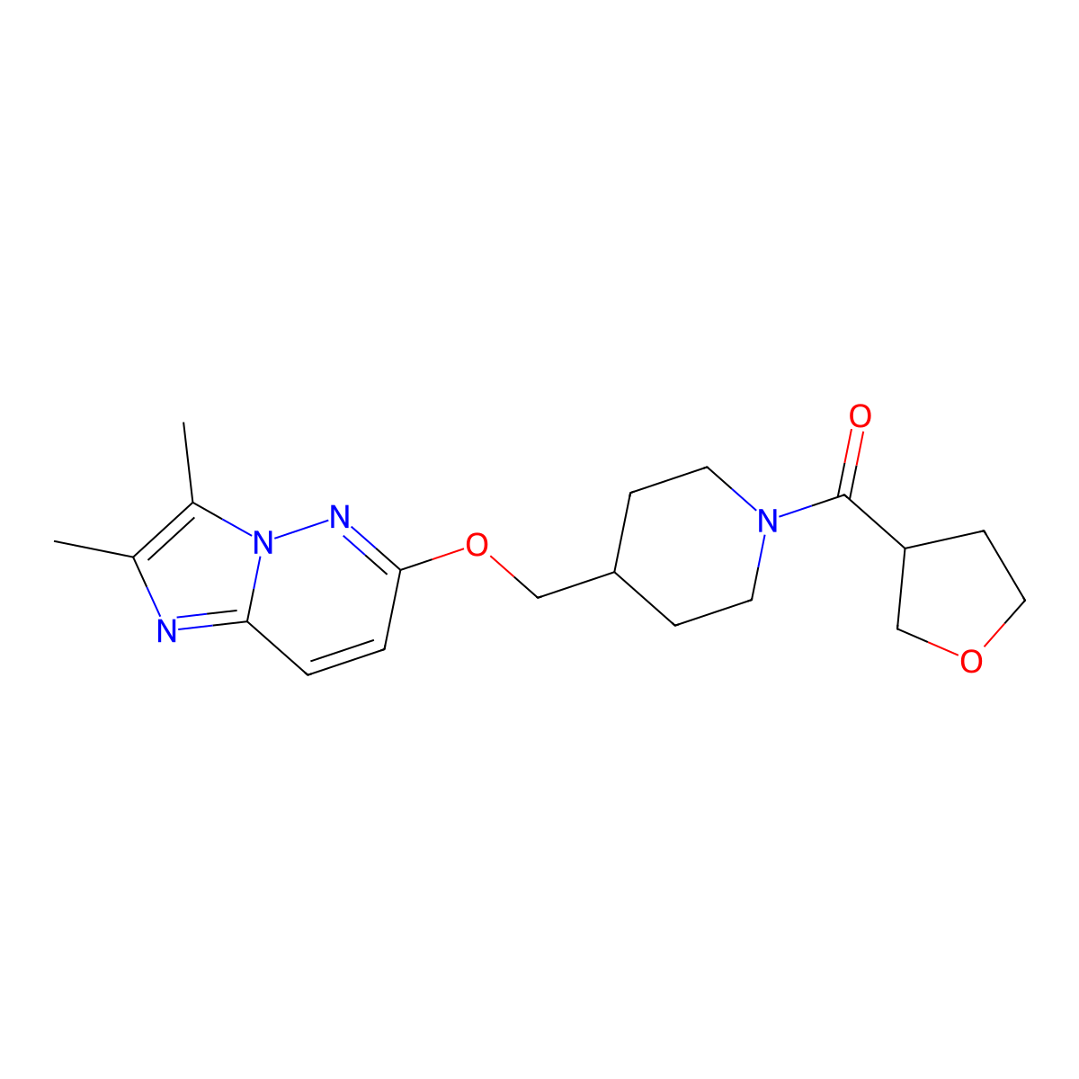 4-[({2,3-Dimethylimidazo[1,2-b]pyridazin-6-yl}oxy)methyl]-1-(oxolane-3-carbonyl)piperidine molecular structure, CAS 2549033-34-1