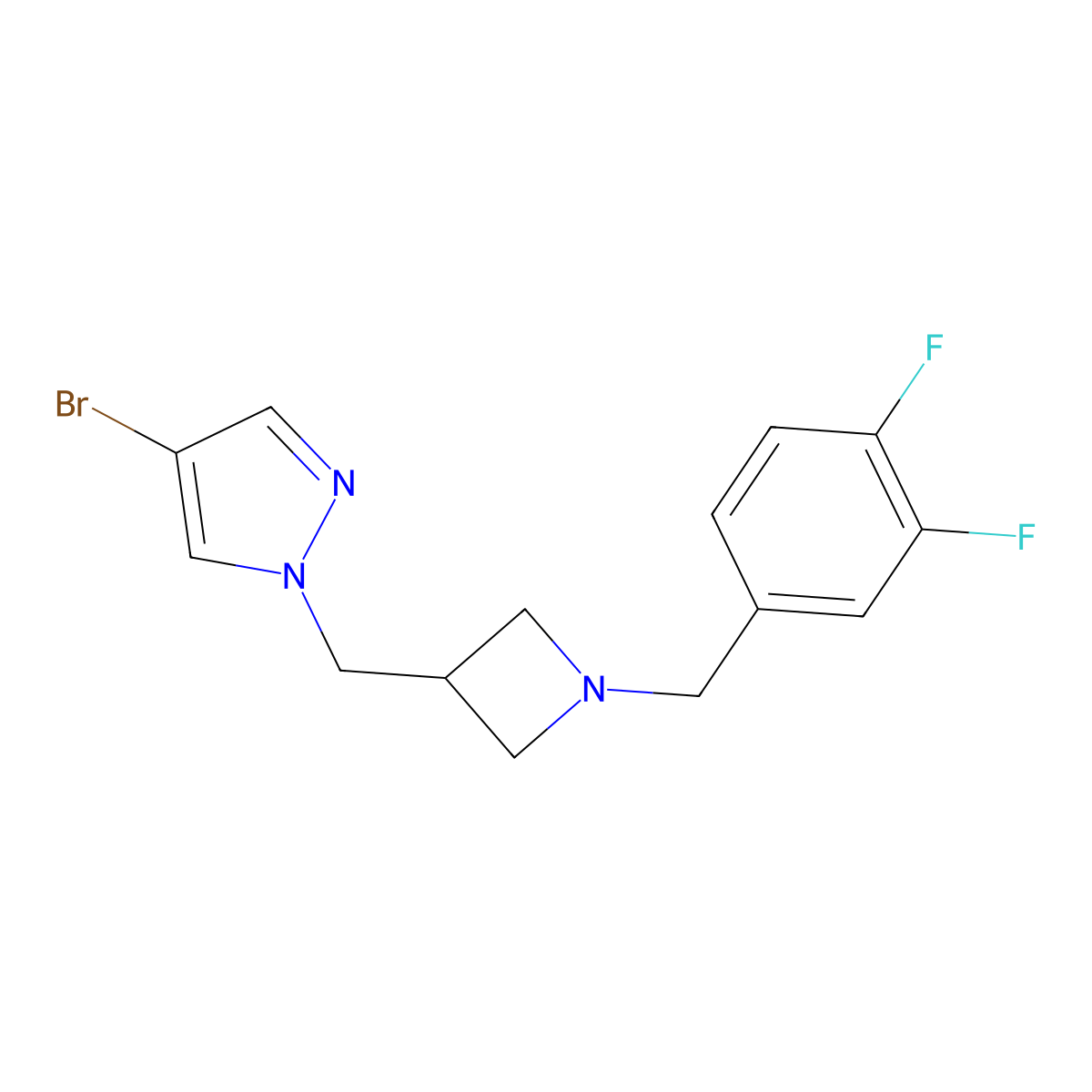4-bromo-1-({1-[(3,4-difluorophenyl)methyl]azetidin-3-yl}methyl)-1H-pyrazole molecular structure, CAS 2549033-36-3