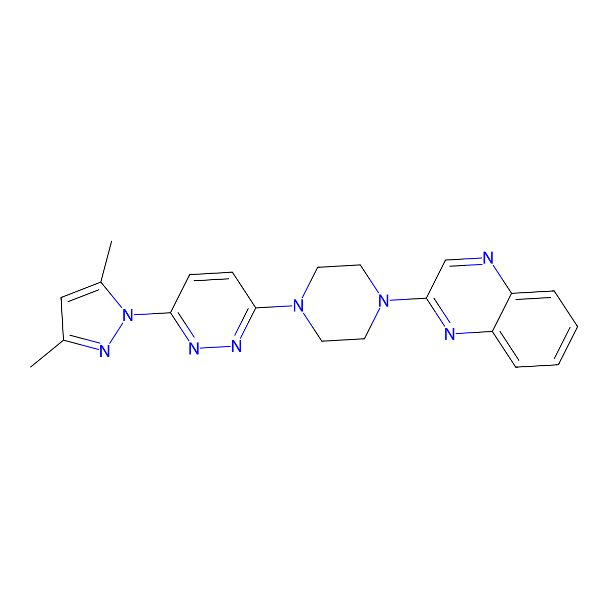 2-{4-[6-(3,5-dimethyl-1H-pyrazol-1-yl)pyridazin-3-yl]piperazin-1-yl}quinoxaline molecular structure, CAS 2549033-44-3