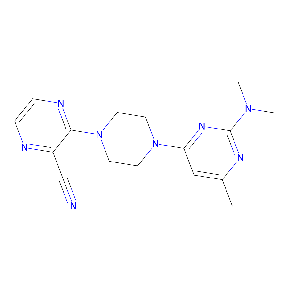 3-{4-[2-(Dimethylamino)-6-methylpyrimidin-4-yl]piperazin-1-yl}pyrazine-2-carbonitrile molecular structure, CAS 2549033-45-4
