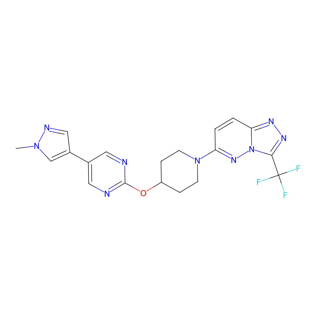5-(1-methyl-1H-pyrazol-4-yl)-2-({1-[3-(trifluoromethyl)-[1,2,4]triazolo[4,3-b]pyridazin-6-yl]piperidin-4-yl}oxy)pyrimidine molecular structure, CAS 2549033-47-6