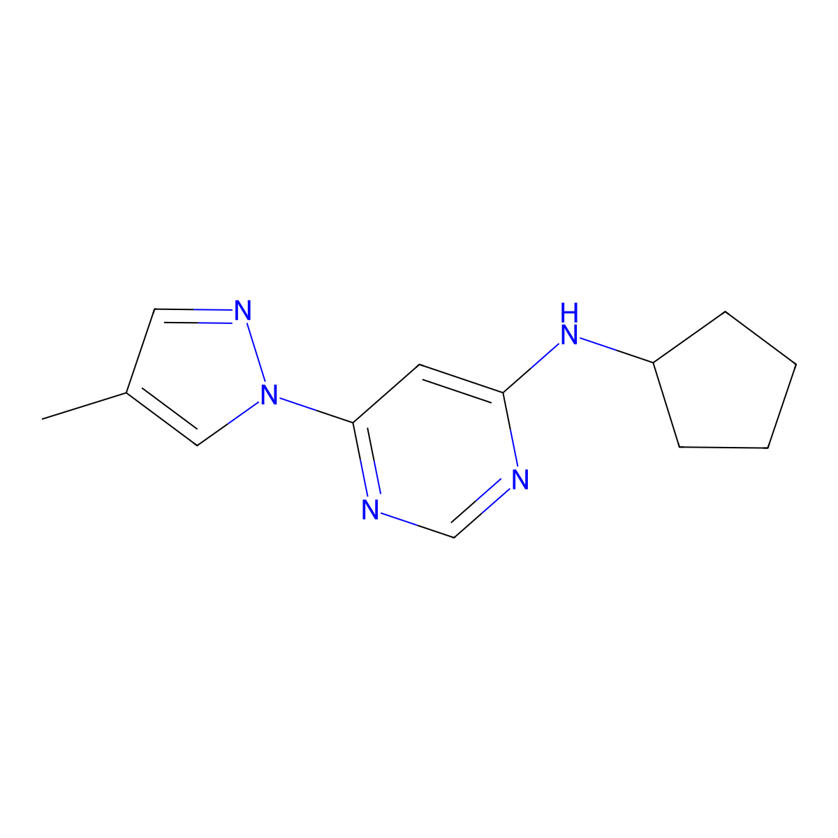 N-cyclopentyl-6-(4-methyl-1H-pyrazol-1-yl)pyrimidin-4-amine molecular structure, CAS 2549033-48-7