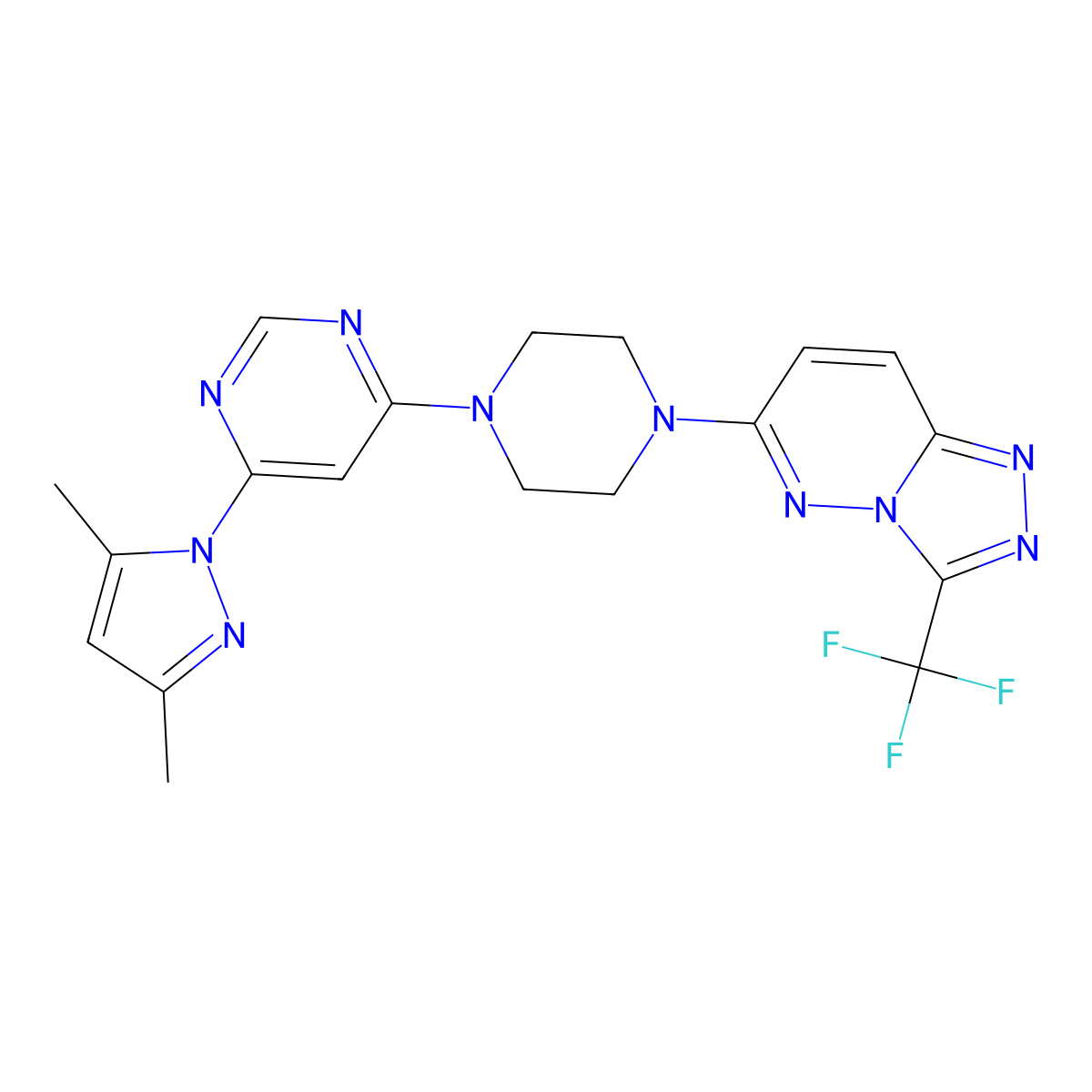 4-(3,5-dimethyl-1H-pyrazol-1-yl)-6-{4-[3-(trifluoromethyl)-[1,2,4]triazolo[4,3-b]pyridazin-6-yl]piperazin-1-yl}pyrimidine molecular structure, CAS 2549033-49-8