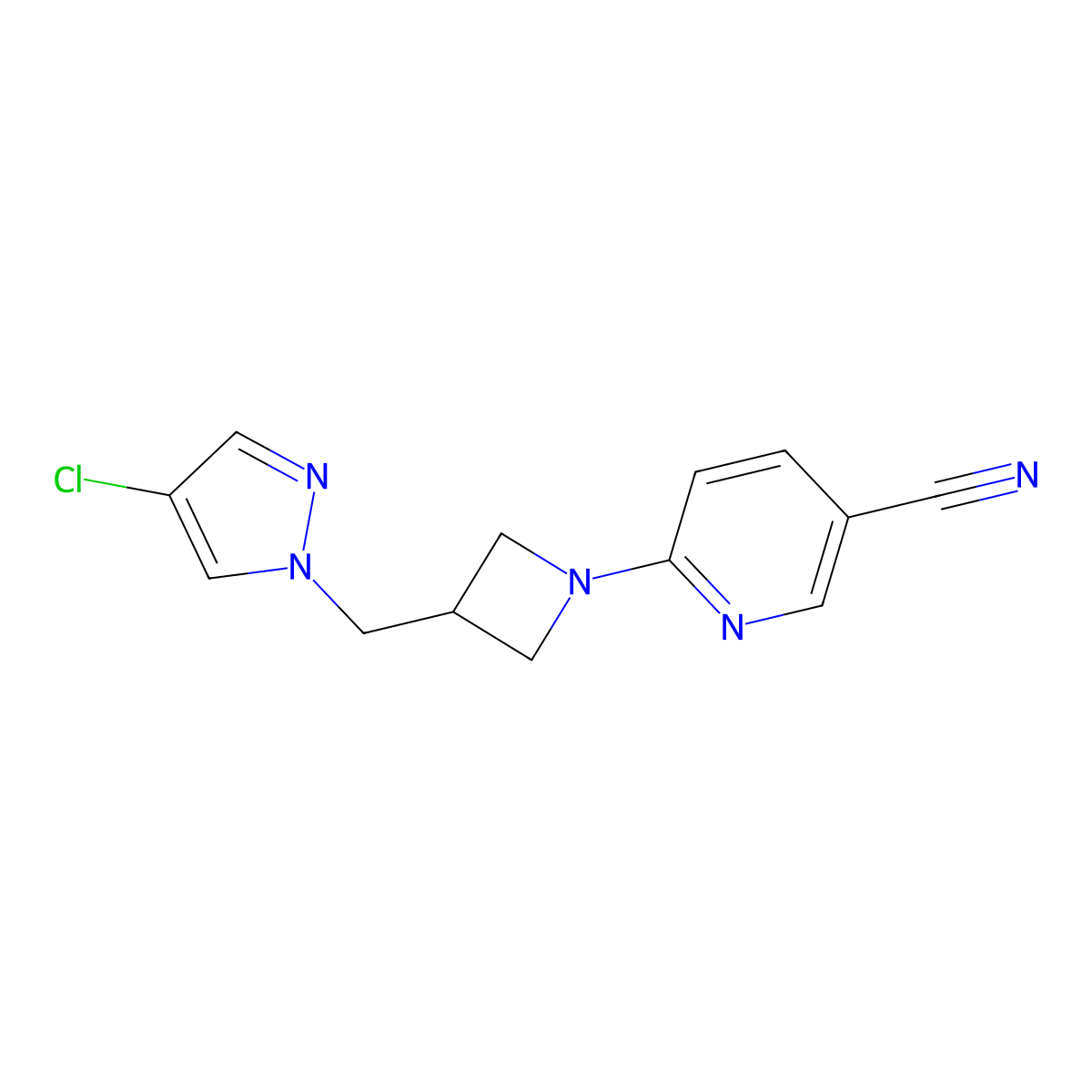 6-{3-[(4-chloro-1H-pyrazol-1-yl)methyl]azetidin-1-yl}pyridine-3-carbonitrile molecular structure, CAS 2549033-50-1