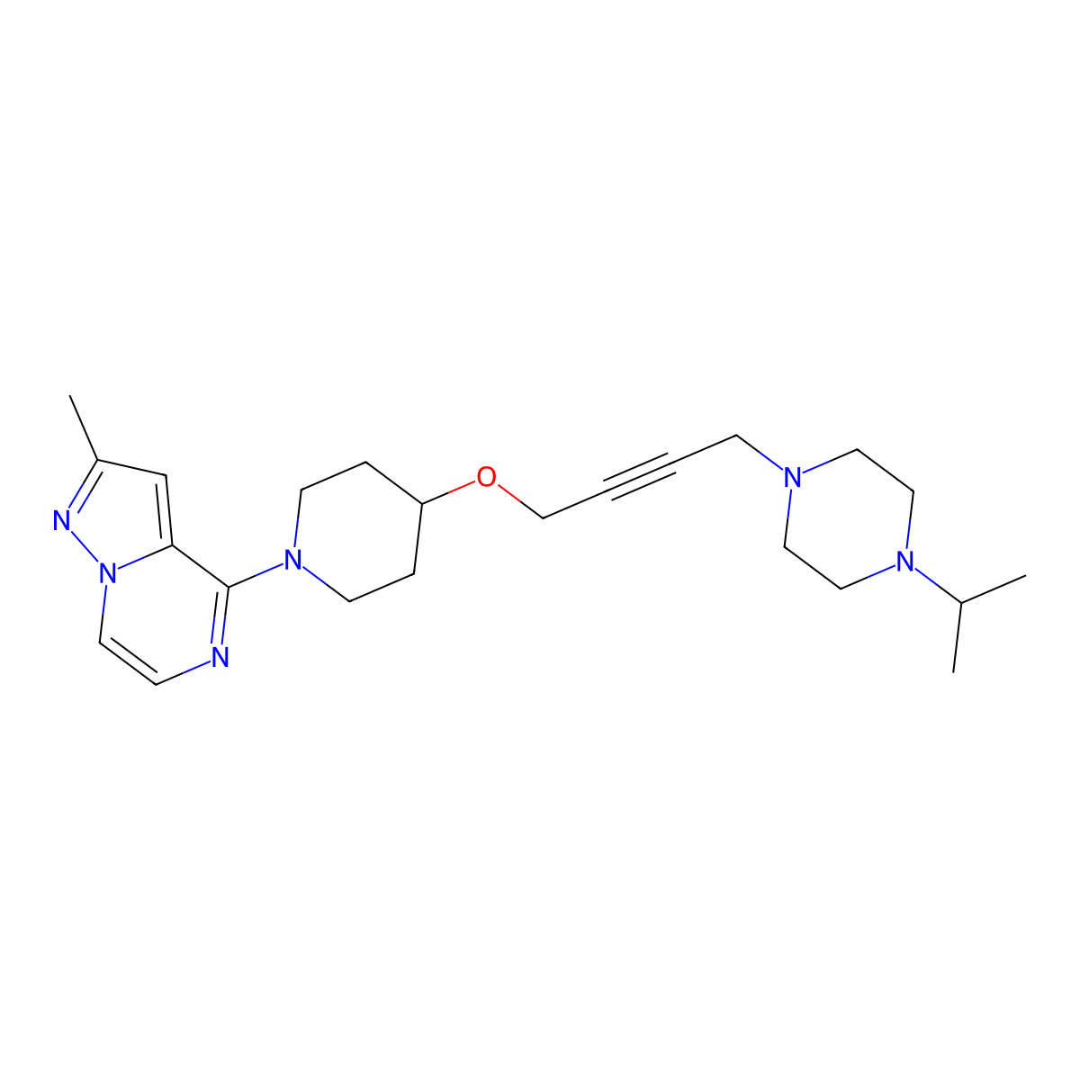 1-{4-[(1-{2-Methylpyrazolo[1,5-a]pyrazin-4-yl}piperidin-4-yl)oxy]but-2-yn-1-yl}-4-(propan-2-yl)piperazine molecular structure, CAS 2549033-51-2