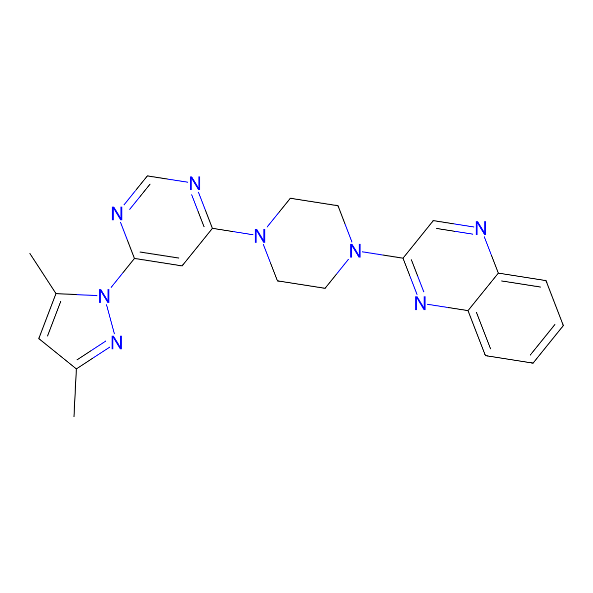 2-{4-[6-(3,5-dimethyl-1H-pyrazol-1-yl)pyrimidin-4-yl]piperazin-1-yl}quinoxaline molecular structure, CAS 2549033-52-3