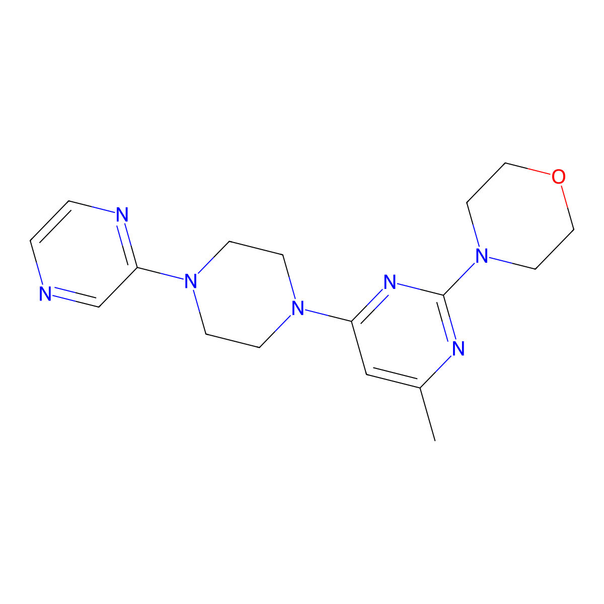 4-{4-Methyl-6-[4-(pyrazin-2-yl)piperazin-1-yl]pyrimidin-2-yl}morpholine molecular structure, CAS 2549033-55-6