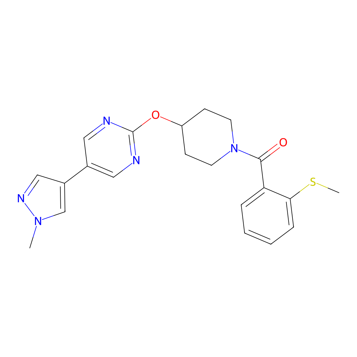 5-(1-methyl-1H-pyrazol-4-yl)-2-({1-[2-(methylsulfanyl)benzoyl]piperidin-4-yl}oxy)pyrimidine molecular structure, CAS 2549033-58-9