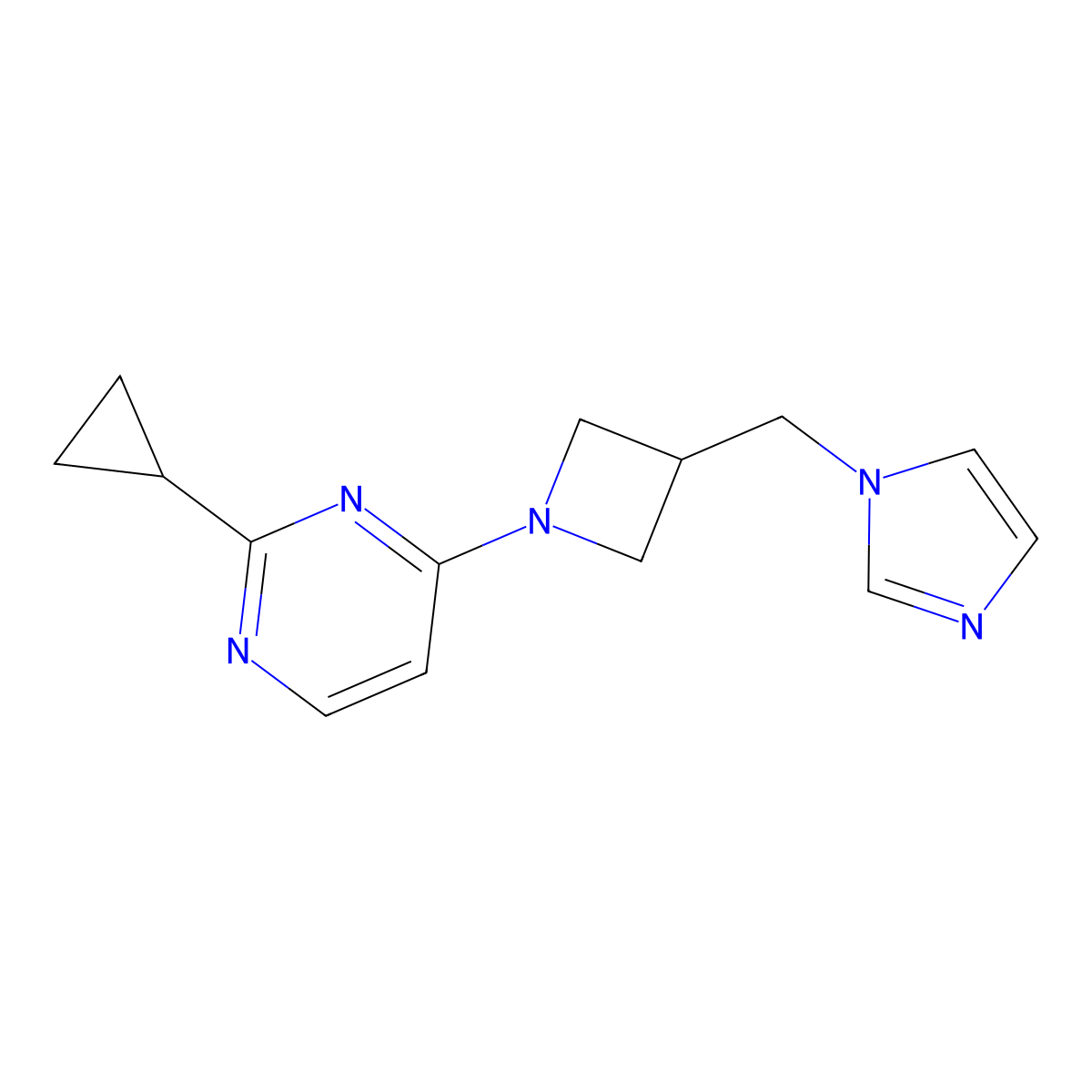 2-cyclopropyl-4-{3-[(1H-imidazol-1-yl)methyl]azetidin-1-yl}pyrimidine molecular structure, CAS 2549033-59-0