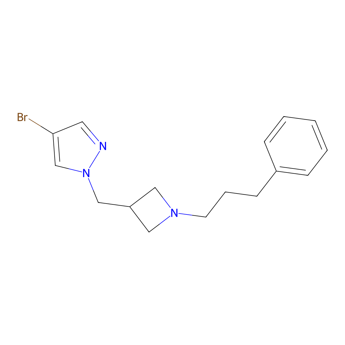 4-bromo-1-{[1-(3-phenylpropyl)azetidin-3-yl]methyl}-1H-pyrazole molecular structure, CAS 2549033-60-3