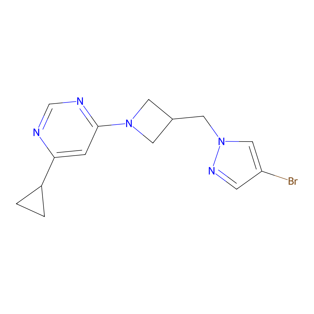 4-{3-[(4-bromo-1H-pyrazol-1-yl)methyl]azetidin-1-yl}-6-cyclopropylpyrimidine molecular structure, CAS 2549033-65-8