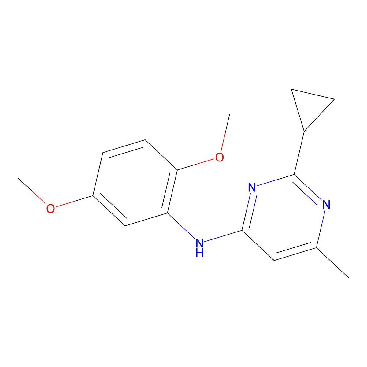 2-cyclopropyl-N-(2,5-dimethoxyphenyl)-6-methylpyrimidin-4-amine molecular structure, CAS 2549033-75-0