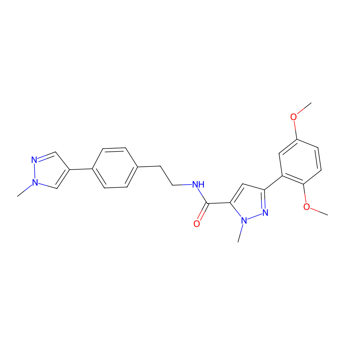 3-(2,5-dimethoxyphenyl)-1-methyl-N-{2-[4-(1-methyl-1H-pyrazol-4-yl)phenyl]ethyl}-1H-pyrazole-5-carboxamide molecular structure, CAS 2549033-78-3