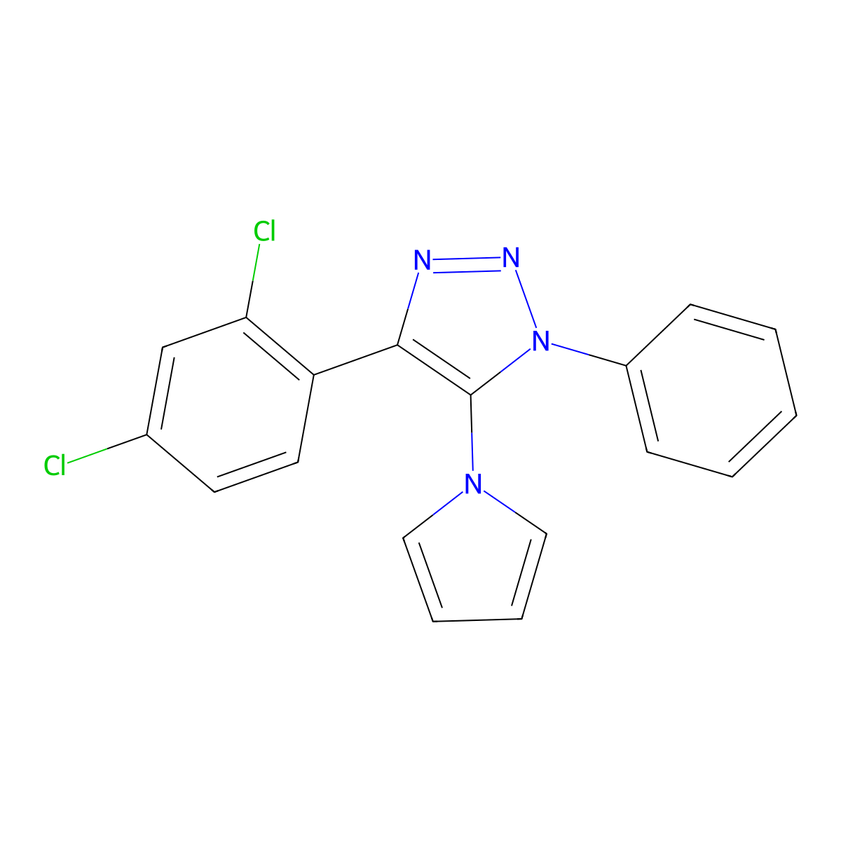 4-(2,4-dichlorophenyl)-1-phenyl-5-(1H-pyrrol-1-yl)-1H-1,2,3-triazole molecular structure, CAS 2549033-82-9