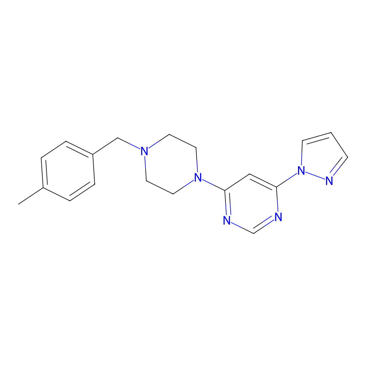 4-{4-[(4-methylphenyl)methyl]piperazin-1-yl}-6-(1H-pyrazol-1-yl)pyrimidine molecular structure, CAS 2549033-90-9