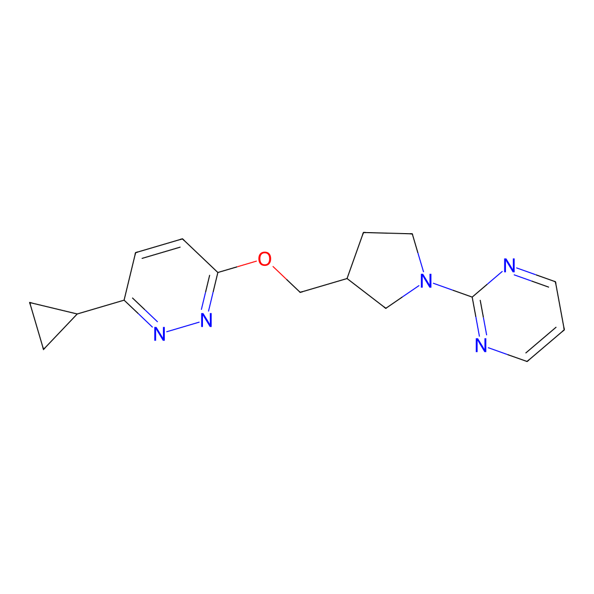 3-Cyclopropyl-6-{[1-(pyrimidin-2-yl)pyrrolidin-3-yl]methoxy}pyridazine molecular structure, CAS 2549033-95-4