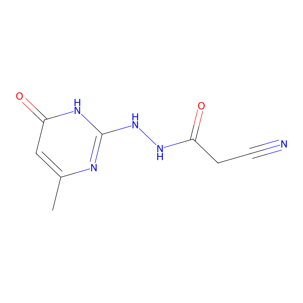 2-cyano-N'-(4-methyl-6-oxo-1,6-dihydropyrimidin-2-yl)acetohydrazide molecular structure, CAS 2549033-97-6
