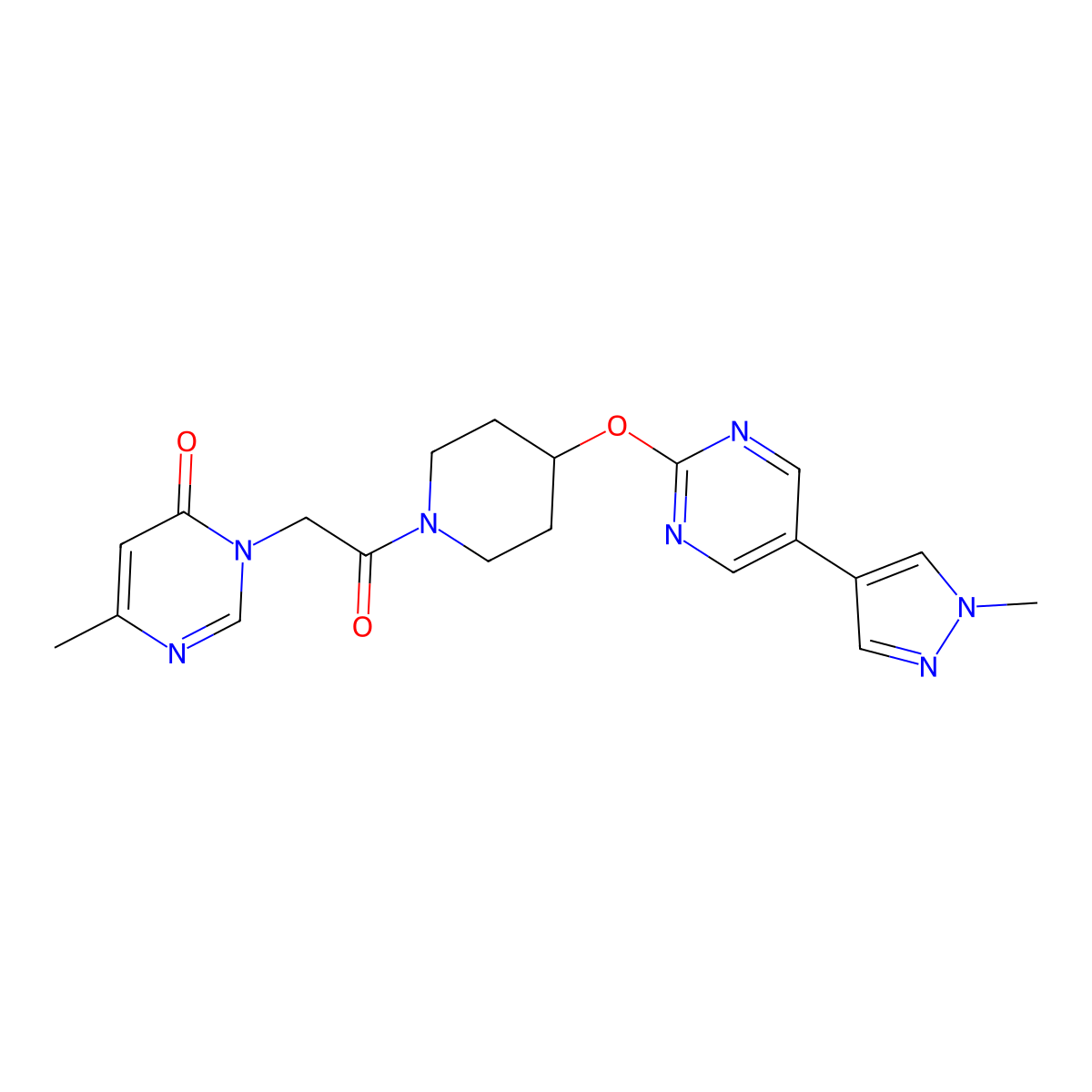 6-methyl-3-[2-(4-{[5-(1-methyl-1H-pyrazol-4-yl)pyrimidin-2-yl]oxy}piperidin-1-yl)-2-oxoethyl]-3,4-dihydropyrimidin-4-one molecular structure, CAS 2549033-98-7