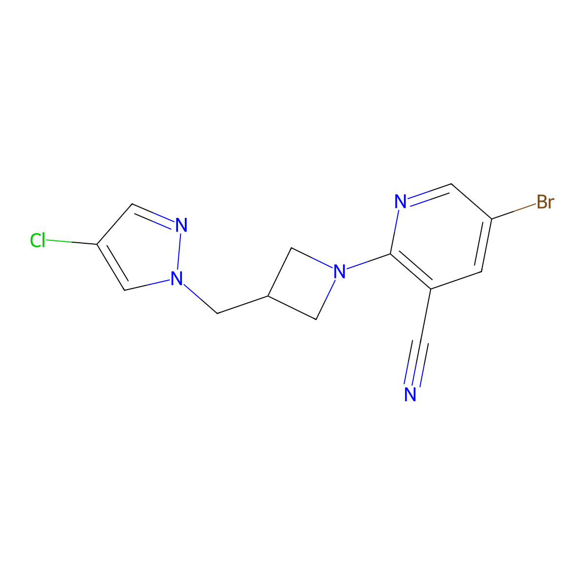 5-bromo-2-{3-[(4-chloro-1H-pyrazol-1-yl)methyl]azetidin-1-yl}pyridine-3-carbonitrile molecular structure, CAS 2549034-00-4