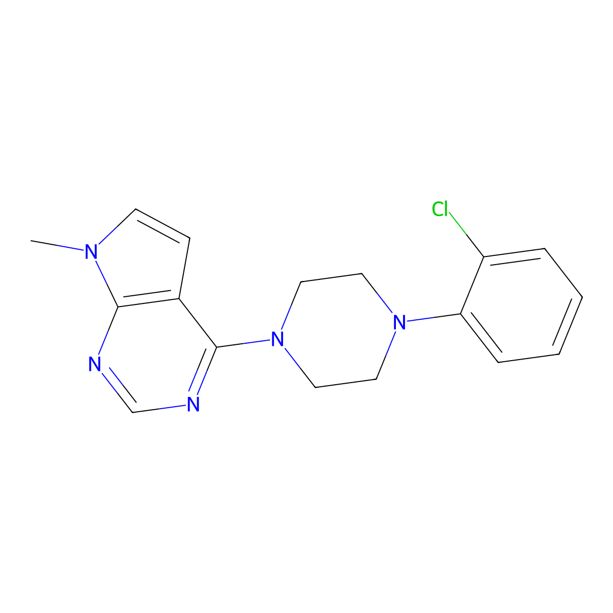 1-(2-chlorophenyl)-4-{7-methyl-7H-pyrrolo[2,3-d]pyrimidin-4-yl}piperazine molecular structure, CAS 2549034-02-6