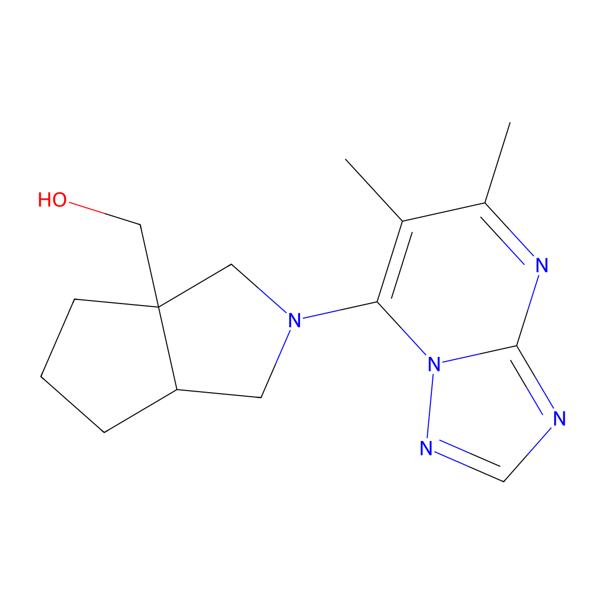 (2-{5,6-Dimethyl-[1,2,4]triazolo[1,5-a]pyrimidin-7-yl}-octahydrocyclopenta[c]pyrrol-3a-yl)methanol molecular structure, CAS 2549034-05-9