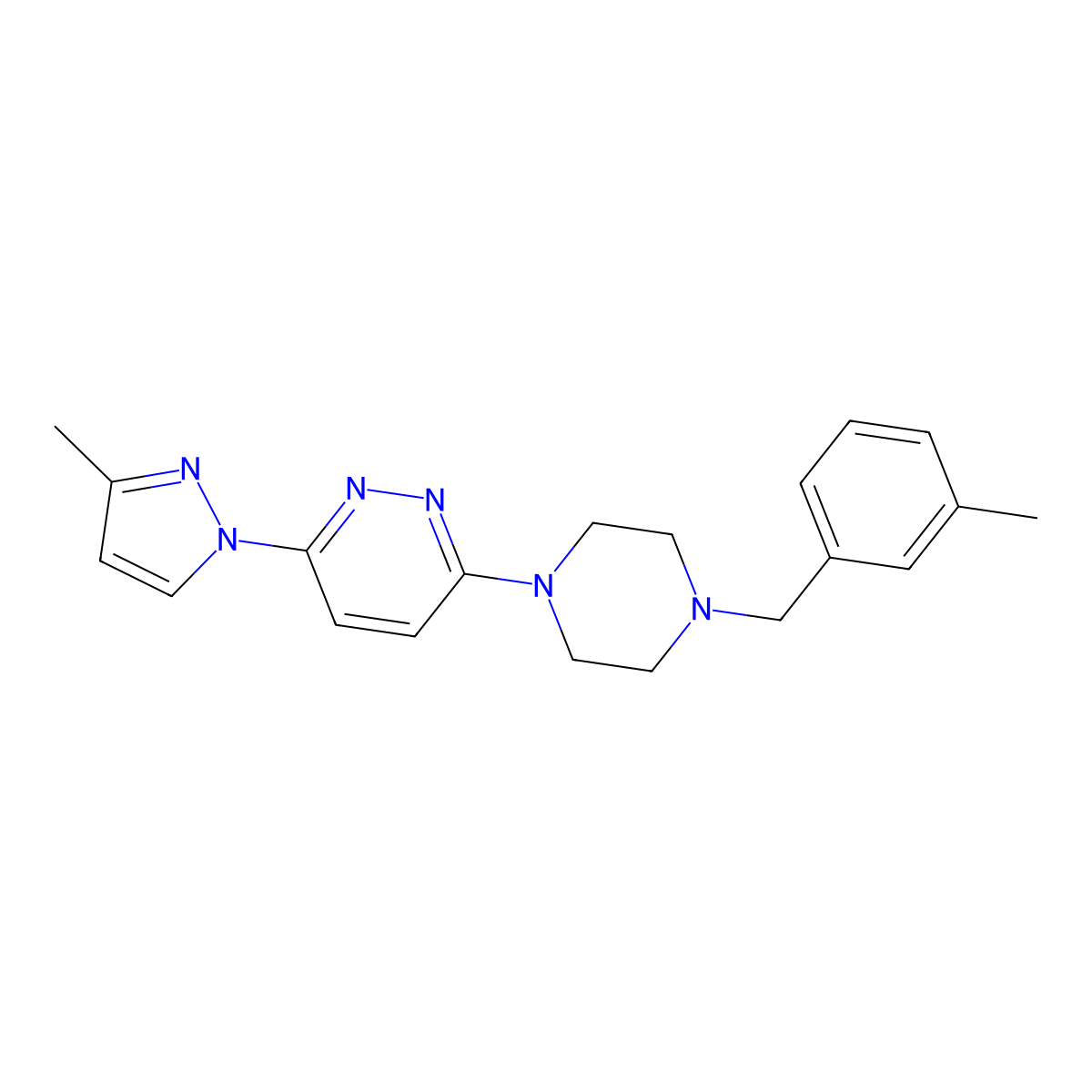 3-(3-methyl-1H-pyrazol-1-yl)-6-{4-[(3-methylphenyl)methyl]piperazin-1-yl}pyridazine molecular structure, CAS 2549034-08-2
