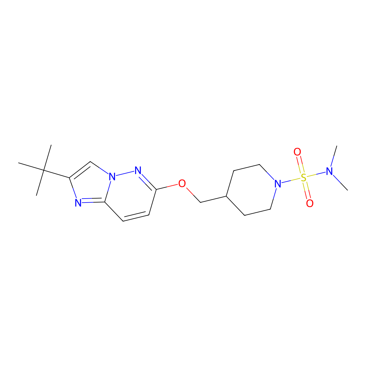 4-[({2-tert-butylimidazo[1,2-b]pyridazin-6-yl}oxy)methyl]-N,N-dimethylpiperidine-1-sulfonamide molecular structure, CAS 2549034-09-3
