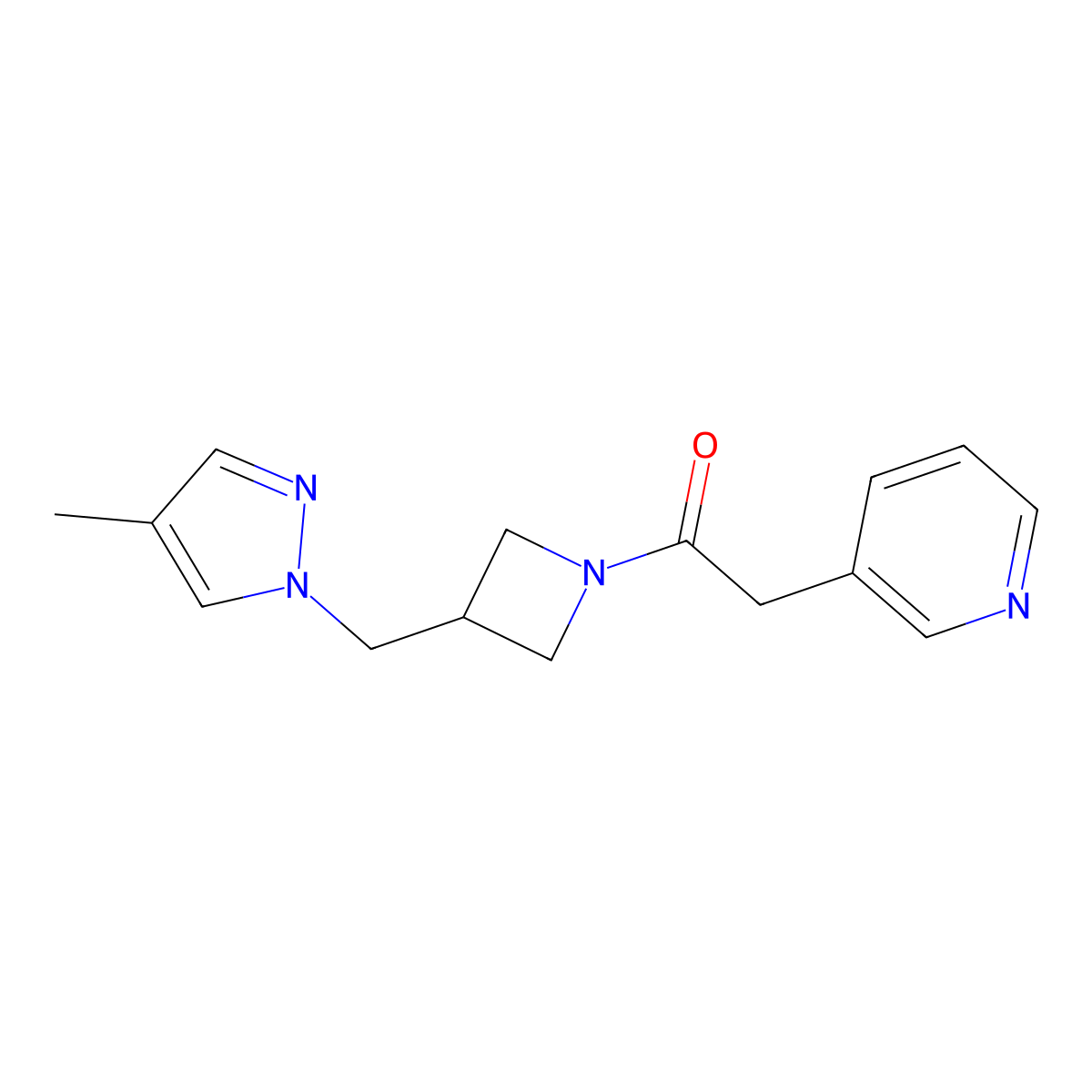 1-{3-[(4-methyl-1H-pyrazol-1-yl)methyl]azetidin-1-yl}-2-(pyridin-3-yl)ethan-1-one molecular structure, CAS 2549034-11-7