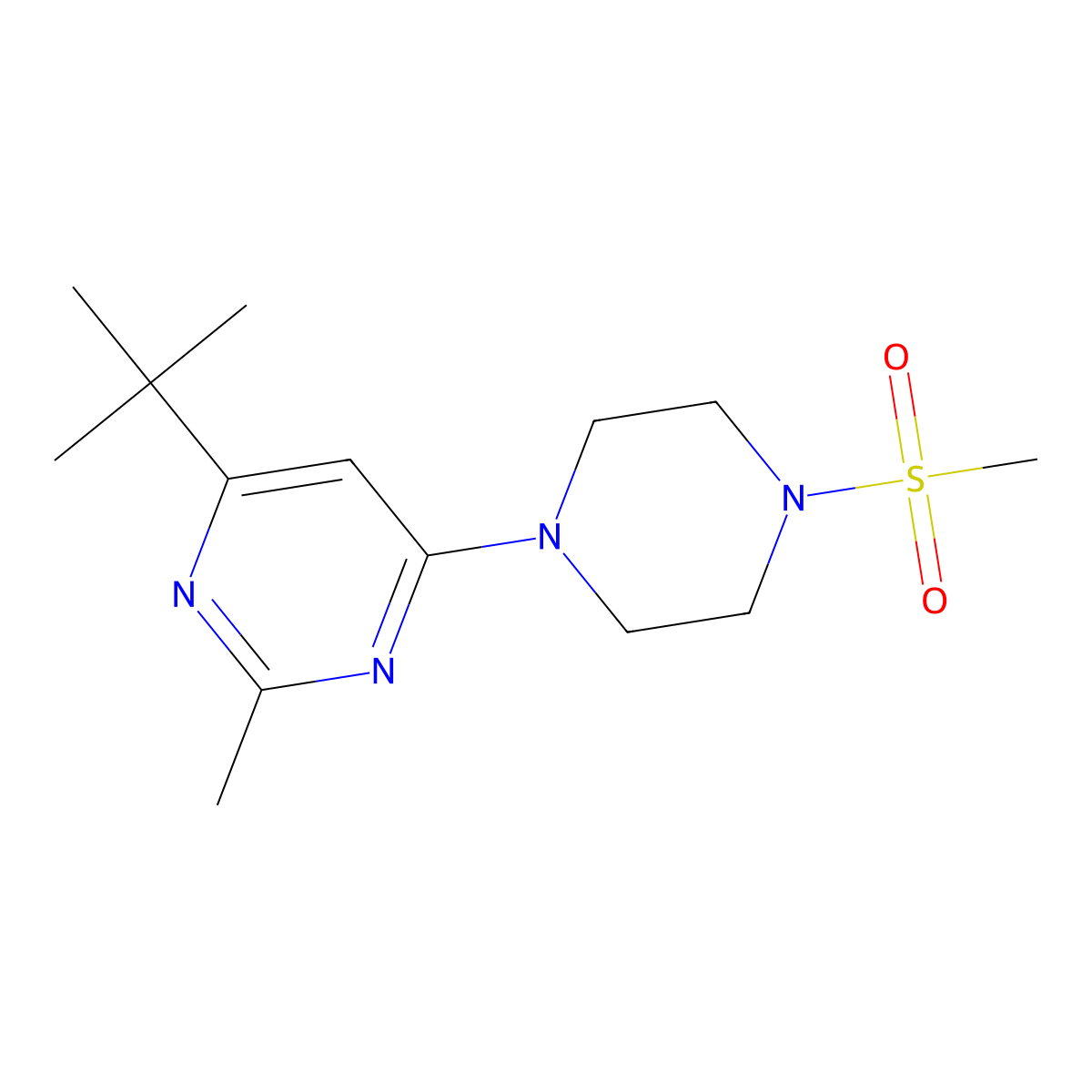 4-Tert-butyl-6-(4-methanesulfonylpiperazin-1-yl)-2-methylpyrimidine molecular structure, CAS 2549034-13-9
