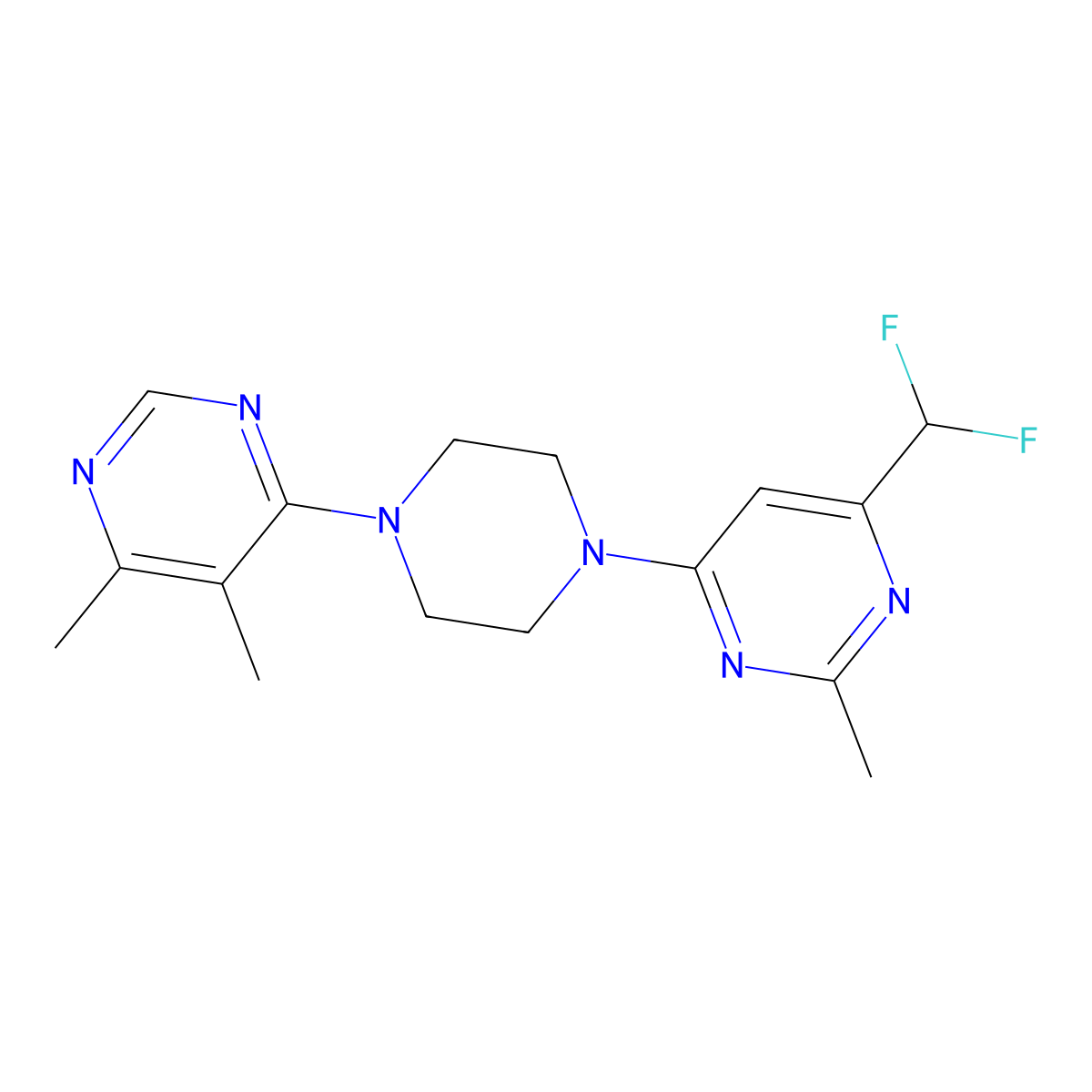 4-(Difluoromethyl)-6-[4-(5,6-dimethylpyrimidin-4-yl)piperazin-1-yl]-2-methylpyrimidine molecular structure, CAS 2549034-16-2