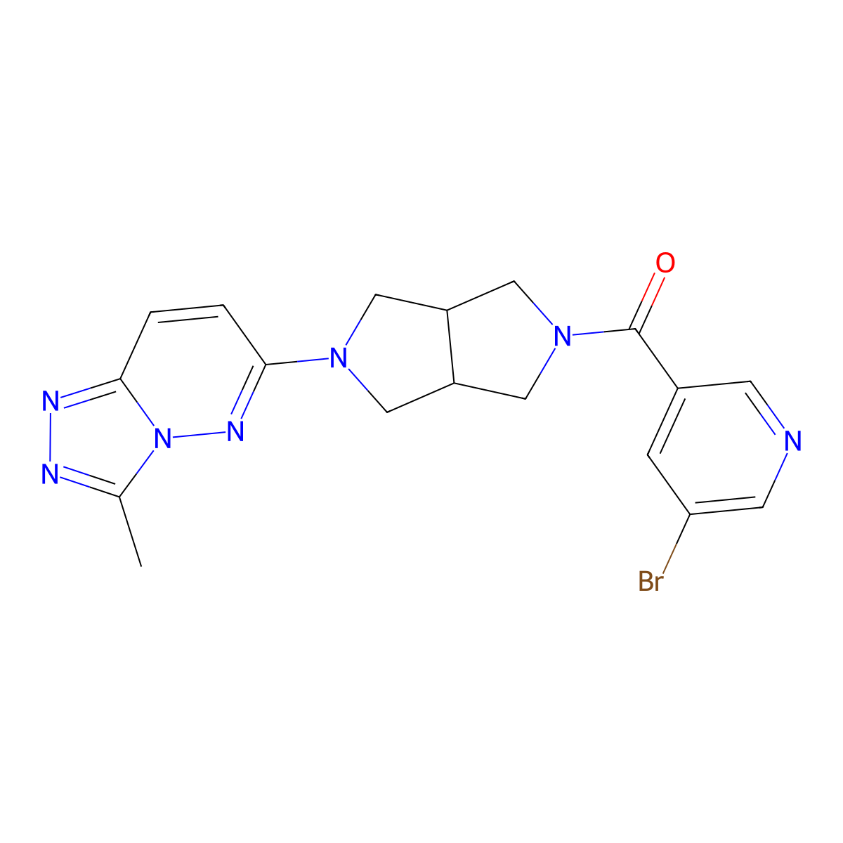 3-Bromo-5-(5-{3-methyl-[1,2,4]triazolo[4,3-b]pyridazin-6-yl}-octahydropyrrolo[3,4-c]pyrrole-2-carbonyl)pyridine molecular structure, CAS 2549034-19-5