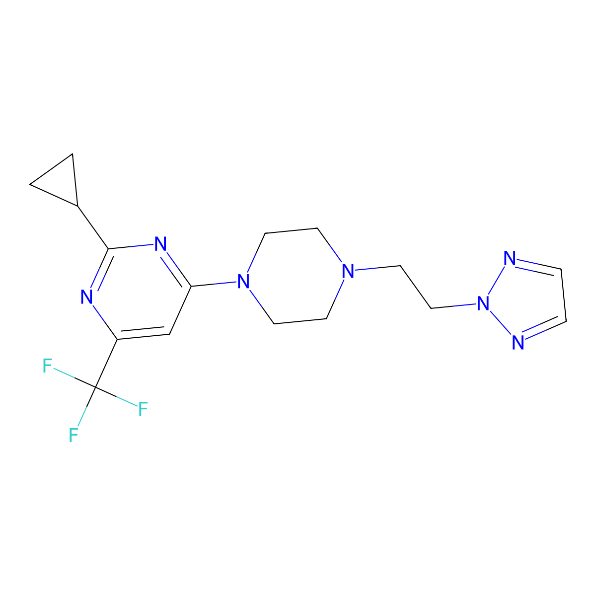 2-cyclopropyl-4-{4-[2-(2H-1,2,3-triazol-2-yl)ethyl]piperazin-1-yl}-6-(trifluoromethyl)pyrimidine molecular structure, CAS 2549034-20-8