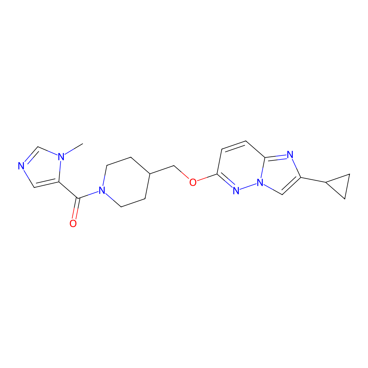 4-[({2-cyclopropylimidazo[1,2-b]pyridazin-6-yl}oxy)methyl]-1-(1-methyl-1H-imidazole-5-carbonyl)piperidine molecular structure, CAS 2549034-22-0