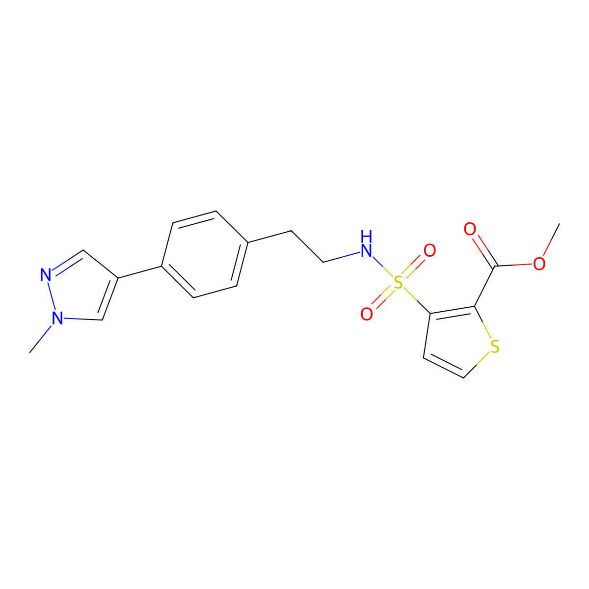 methyl 3-({2-[4-(1-methyl-1H-pyrazol-4-yl)phenyl]ethyl}sulfamoyl)thiophene-2-carboxylate molecular structure, CAS 2549034-27-5